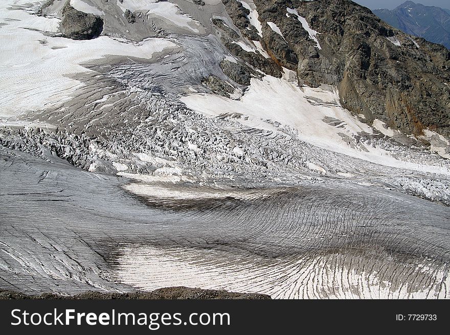 Mountain glacier. Caucasus Mountains. Digoriya