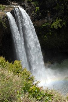 Hawaiian Waterfall With Rainbow Royalty Free Stock Image