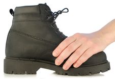 Hand Holds Rough Boot Royalty Free Stock Photo Hand Holds Rough Boot Royalty Free Stock Photo