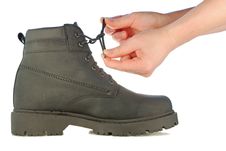 Tie Shoe-laces On Rough Boot Stock Image Tie Shoe-laces On Rough Boot Stock Image