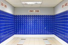 Room Of Blue Post Office Boxes Stock Photos