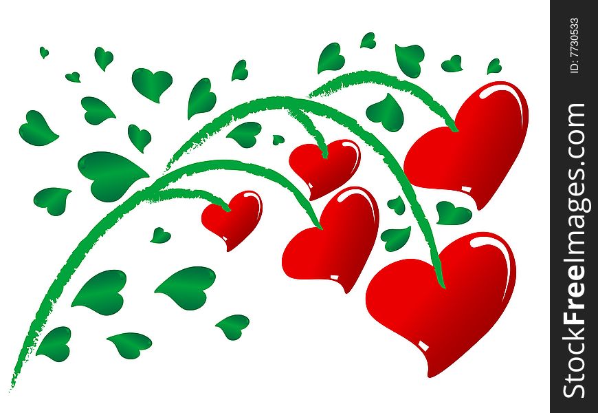 Vector growing red hearts against the white background. Vector growing red hearts against the white background