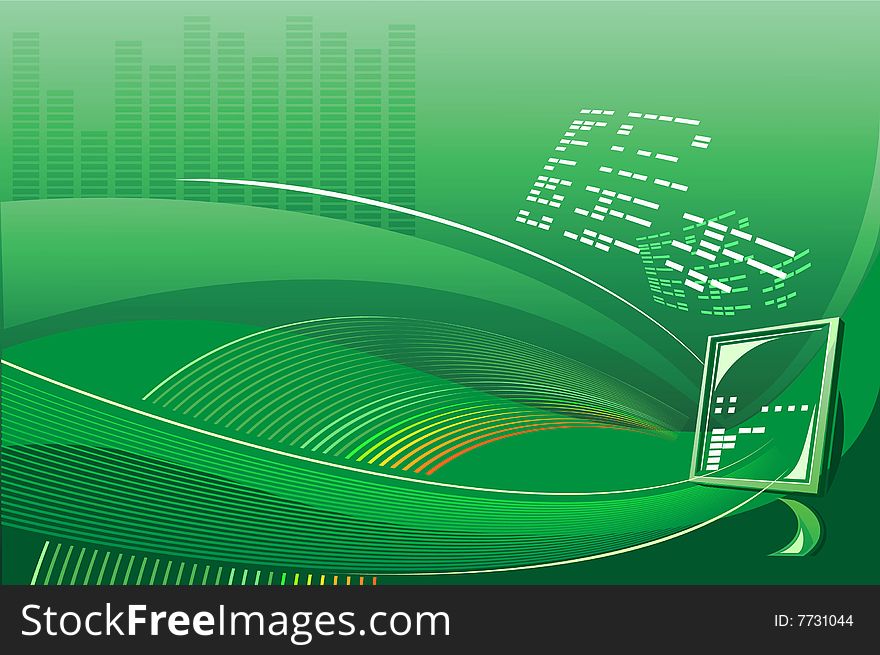 Computer background in green color with waves. Computer background in green color with waves