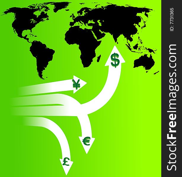 Green abstract background with currencies. Green abstract background with currencies
