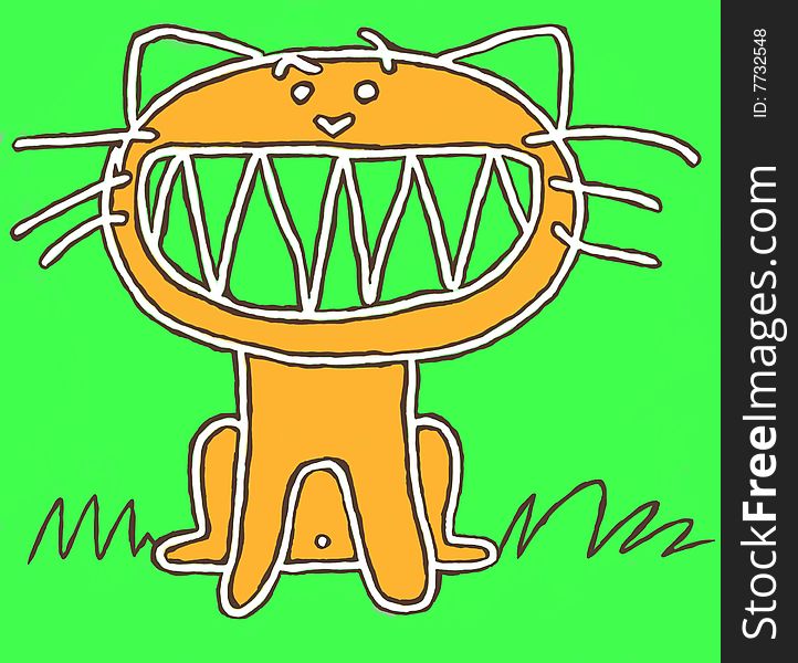Red cat against the green background. Red cat against the green background