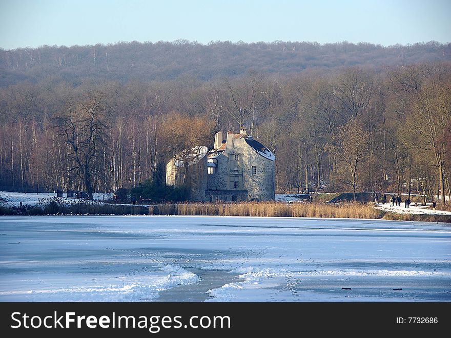 Landscape in winter in Paris area, France