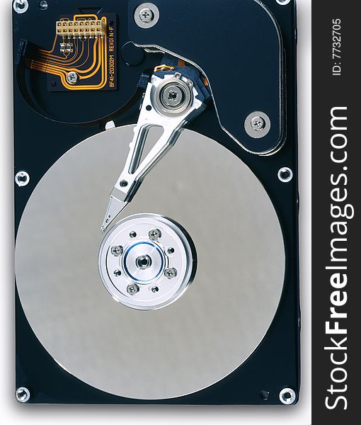 Close-up of the opened Hard Disk Drive. Close-up of the opened Hard Disk Drive