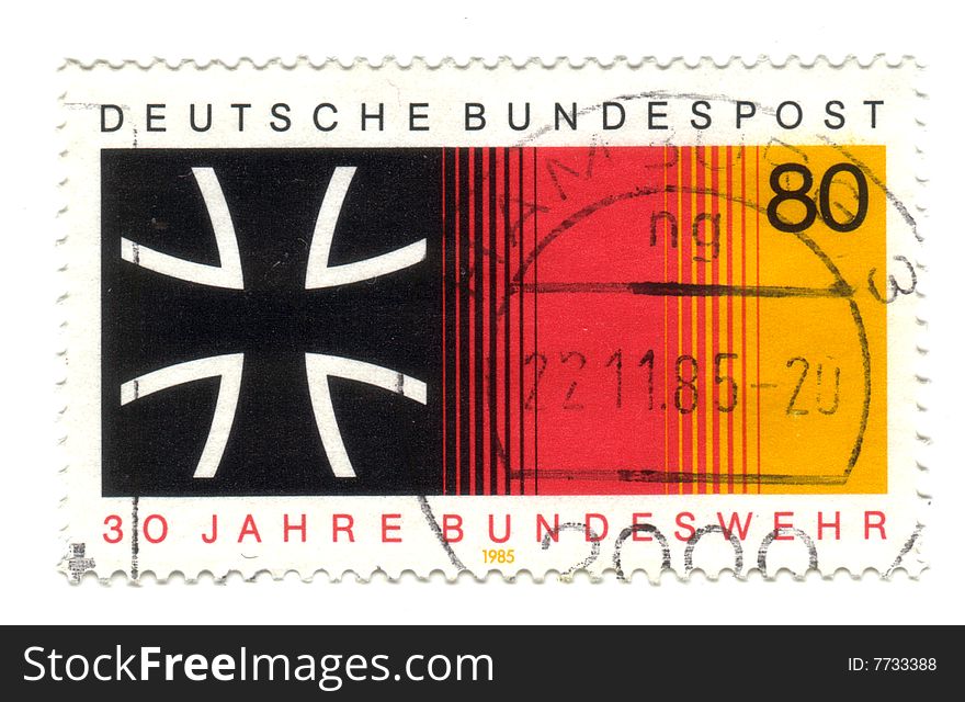 Old canceled german stamp with cross