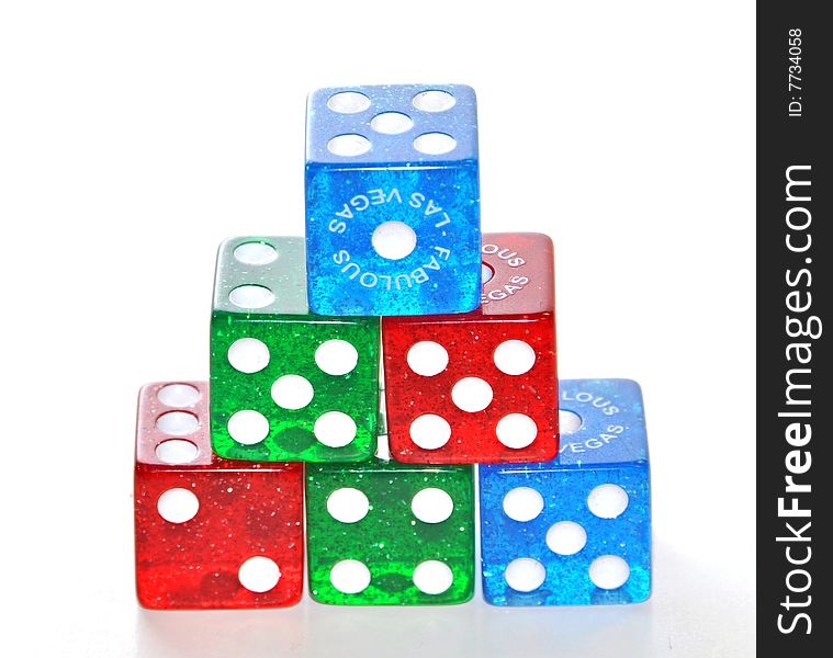 A pyramid of colorful dice