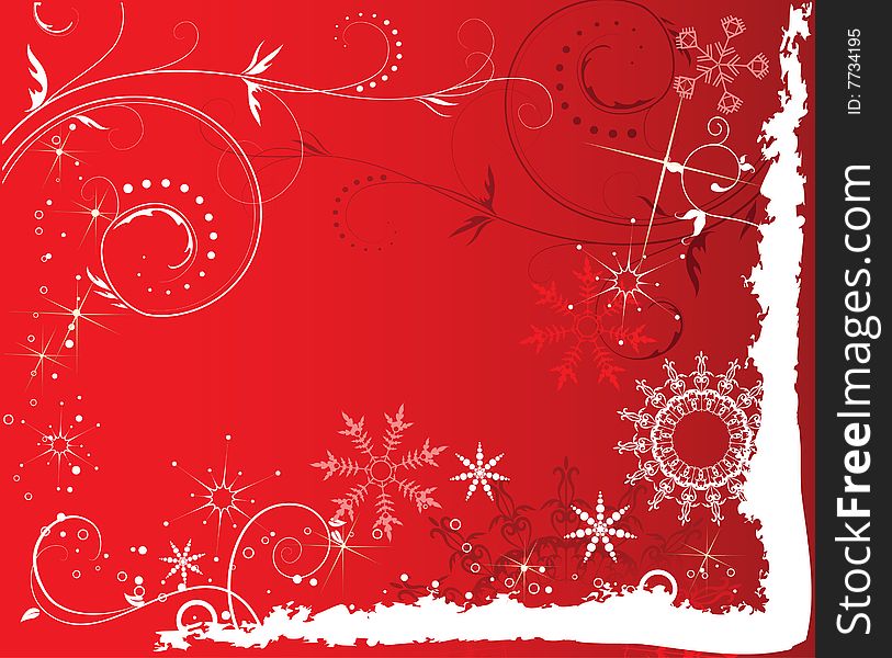 Abstract red background with snowflakes