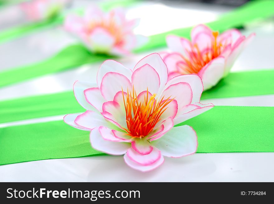 Wedding decoration (flower) on white limousine car. Wedding decoration (flower) on white limousine car.