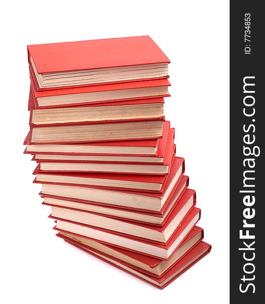 Pile of red books on a white background