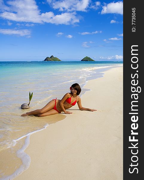 A beautiful Polynesian girl in  bikini