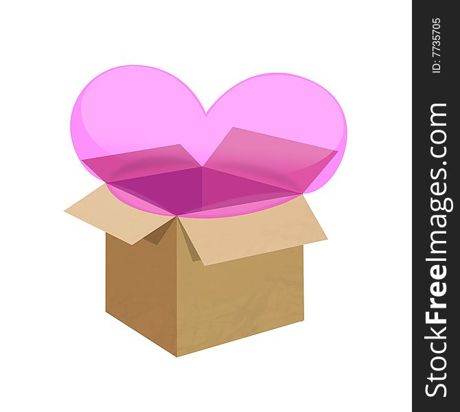Valentines Day Balloon in a box, Illustration on white background