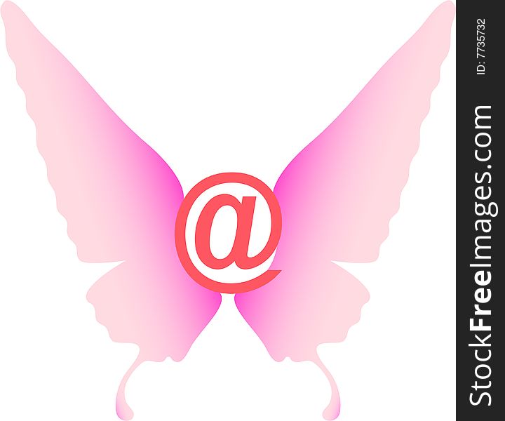 The image of a badge of e-mail as the butterfly with pink wings. The image of a badge of e-mail as the butterfly with pink wings.