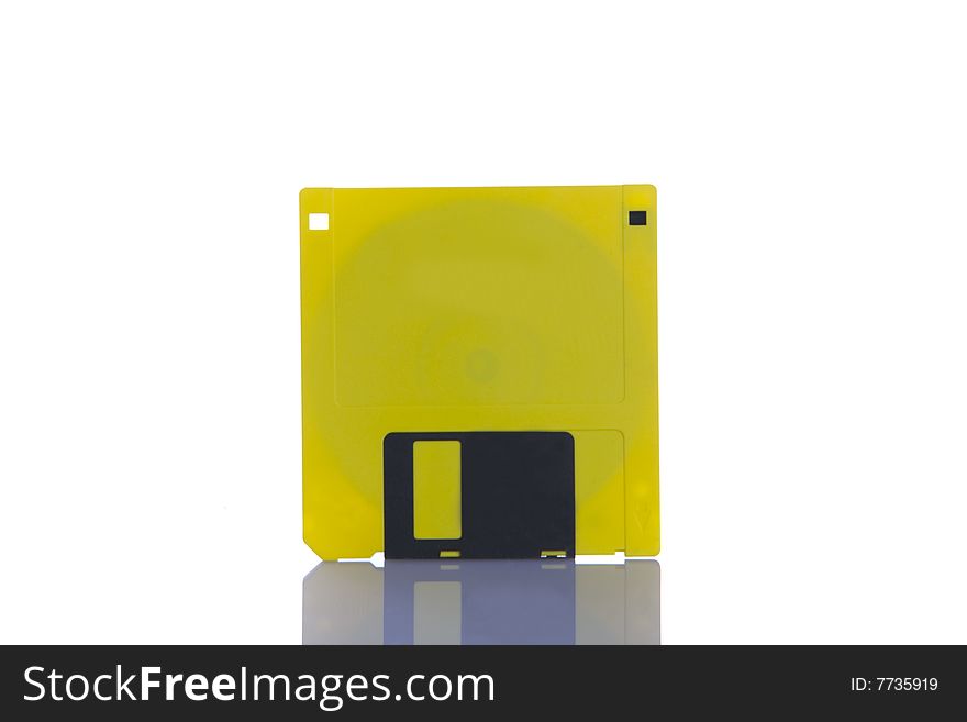 Yellow Floppy Disc ( 3.5 inch High Density ) on a white background