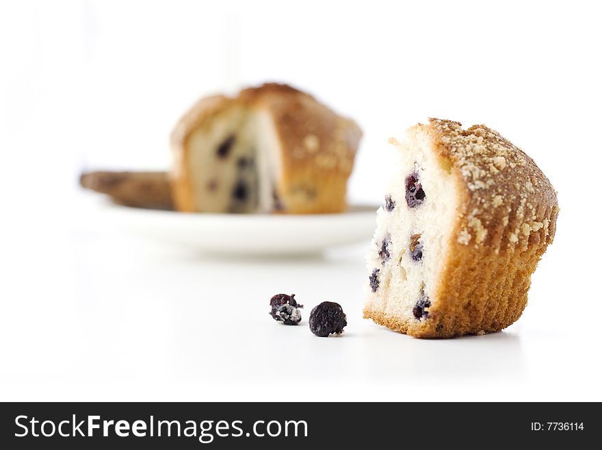 Slice of freshly baked muffin with blueberry. Slice of freshly baked muffin with blueberry