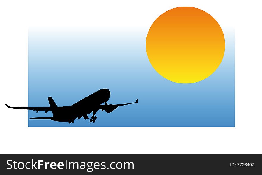 Airplane rear view silhouette - sunset (with vector EPS format). Airplane rear view silhouette - sunset (with vector EPS format)