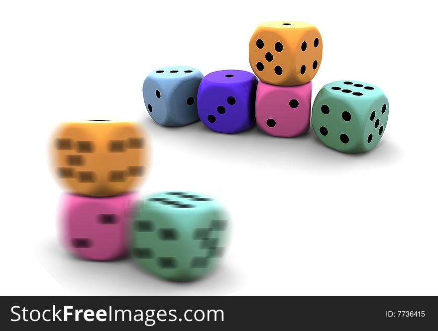 Isolated dices on white background - 3d render illustration