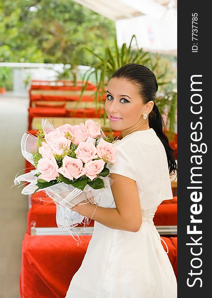 Pretty Bride Girl With Flowers