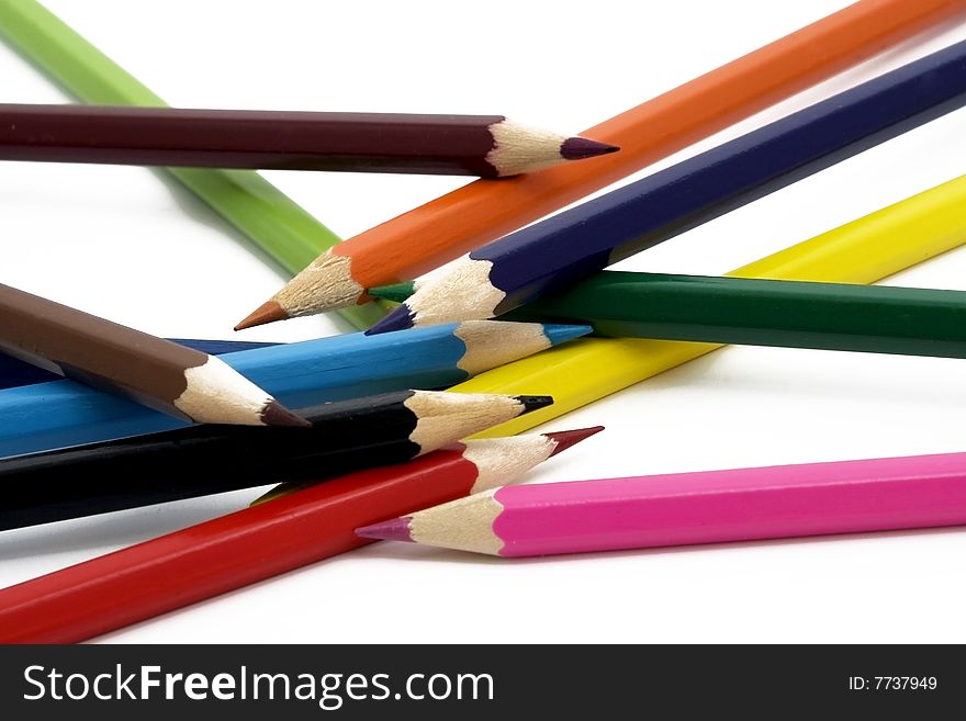 Ccoloured pencils admix, white background. Ccoloured pencils admix, white background.