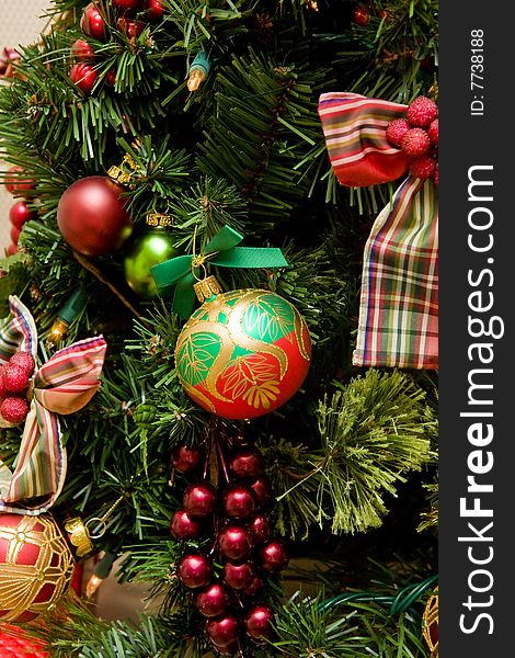 A nicely decorated christmas tree with nice decorations. A nicely decorated christmas tree with nice decorations