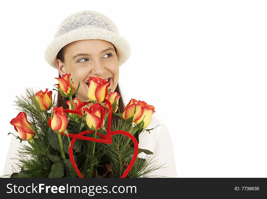 Valentine's gift and young woman. Valentine's gift and young woman