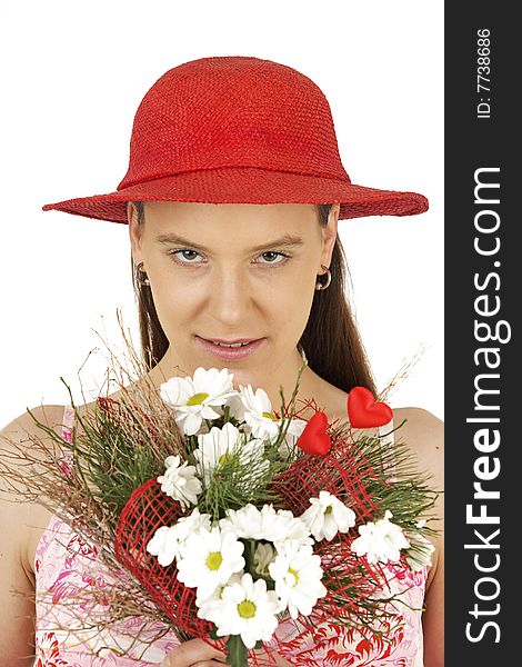 Romantic girl holds Valentine's flowers
