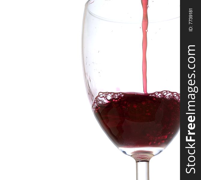 Glass red wine on white background