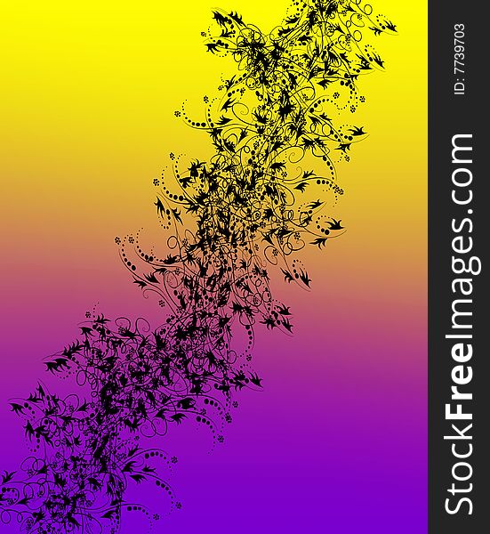 Silhouetted floral pattern over colourful graduated background