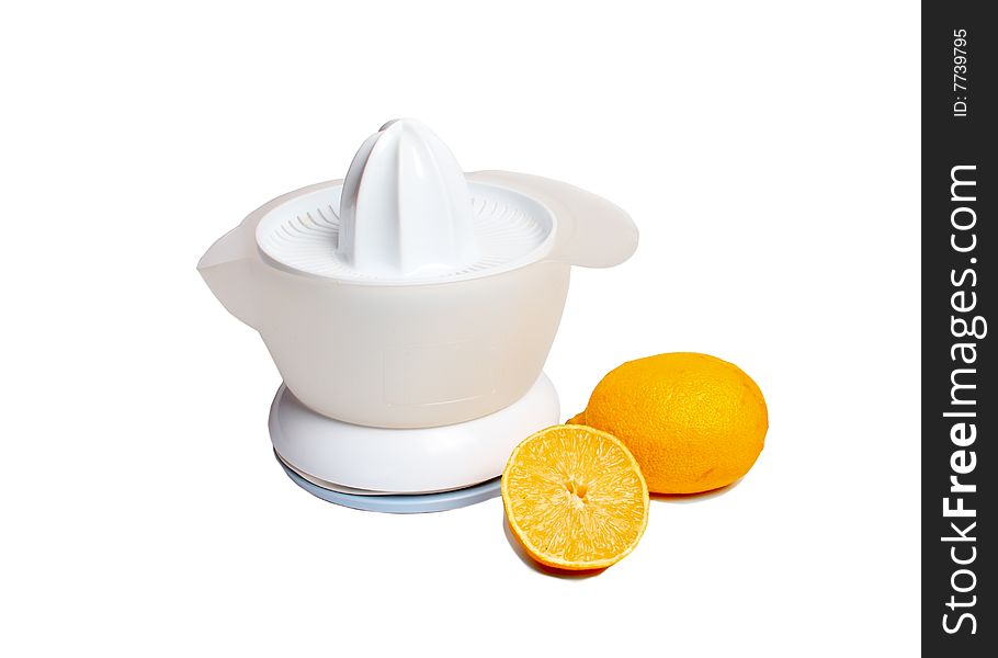 Citrus press with two lemon isolated over white