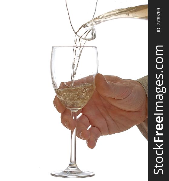 Wine and hand on white background