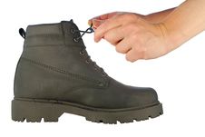 Tie Shoe-laces On Rough Boot Stock Photos Tie Shoe-laces On Rough Boot Stock Photos