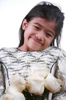 Asian Child Holding White Roses Stock Photography Asian Child Holding White Roses Stock Photography