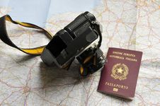 Map, Passport And Camera Stock Photography