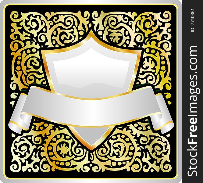 Vector ornate label with white shield. Vector ornate label with white shield