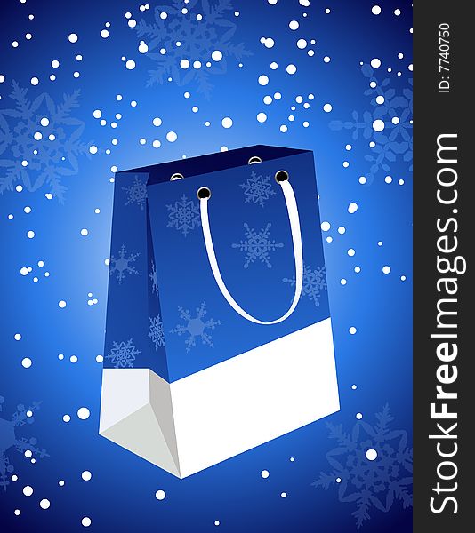 Christmas bag under snowfall, vector illustration, AI file included