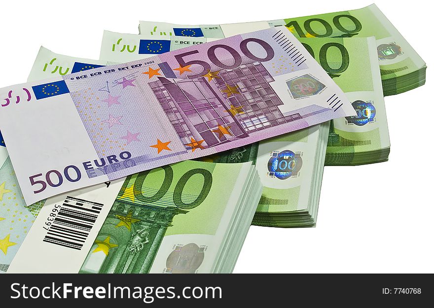 Euro banknotes isolated on white