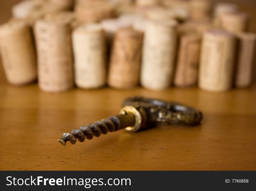 Stoppers and old corkscrew.