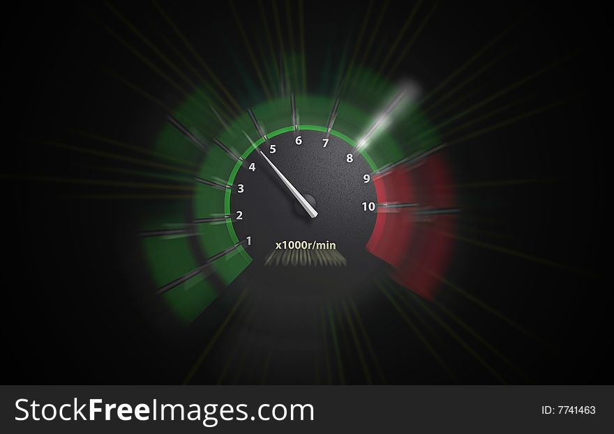 Auto tachometer on black background. green illumination. Auto tachometer on black background. green illumination