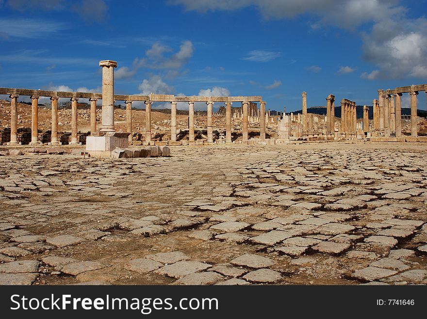 Ancient roman ruins in Jerash,  Jordan. Ancient roman ruins in Jerash,  Jordan