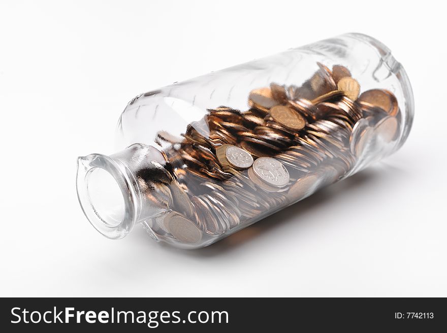 Glass Bottle Full Of Coins