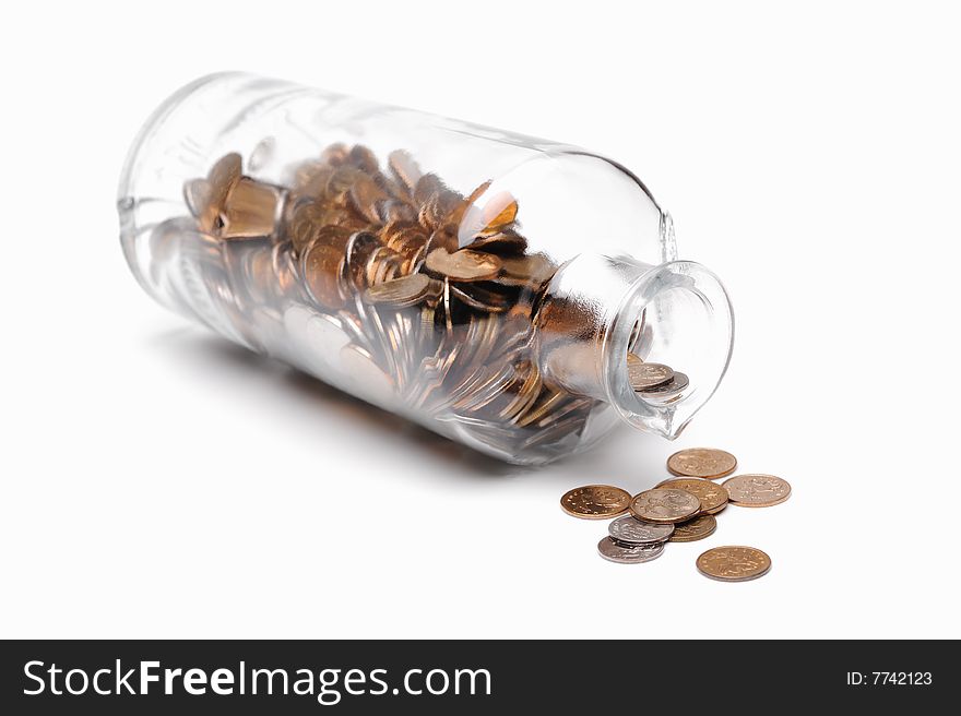 Glass Bottle Full Of Coins