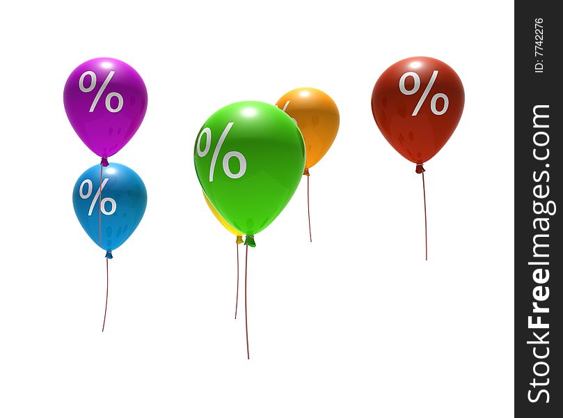 Balloons with percent symbols - isolated on white