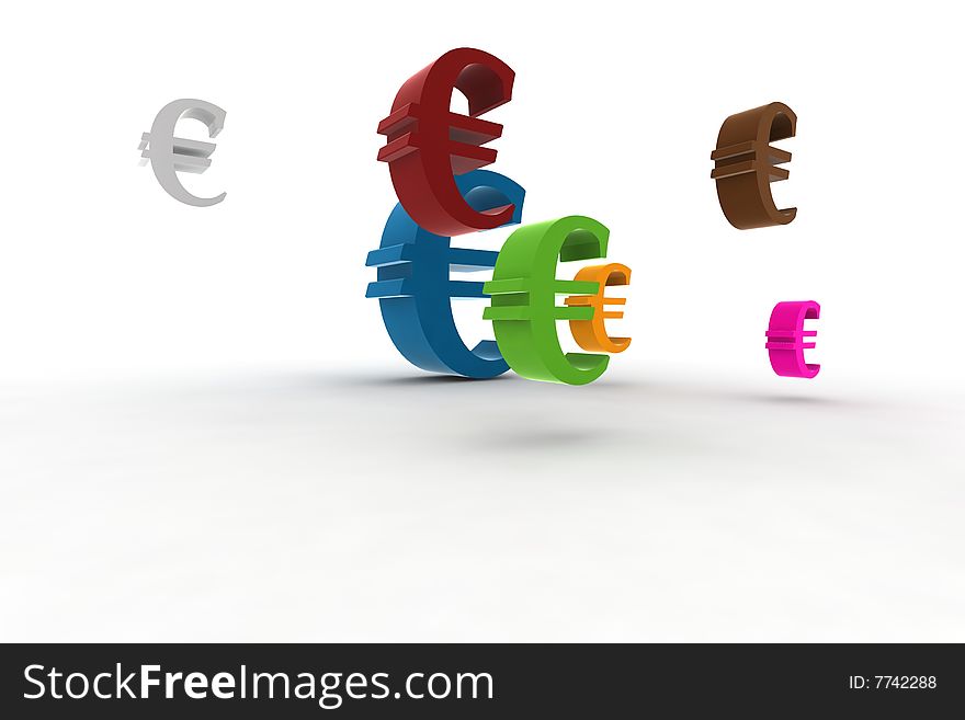 Euro symbols in the air - 3d illustration isolated on white background