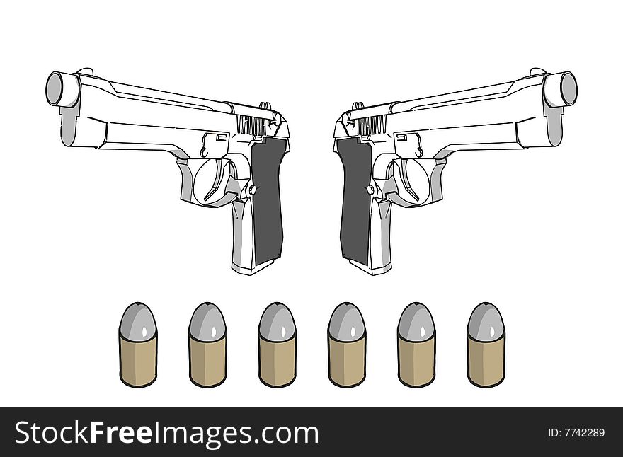 Guns with ammunition - illustration on white background (with vector EPS format)