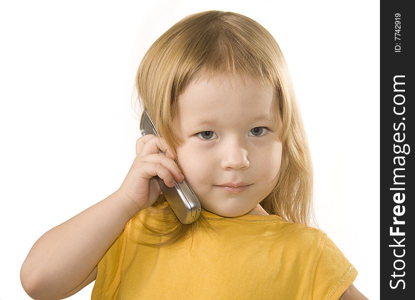 Small pretty girl is calling by phone. Small pretty girl is calling by phone