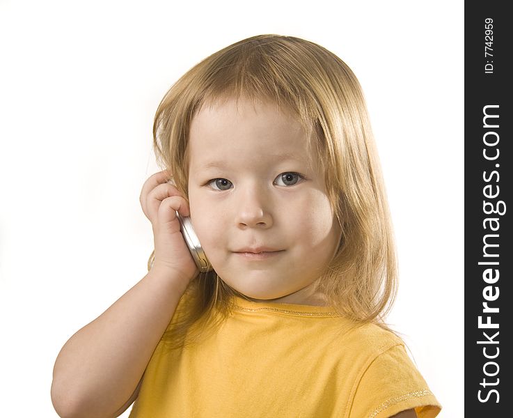 Small pretty girl is calling by phone. Small pretty girl is calling by phone