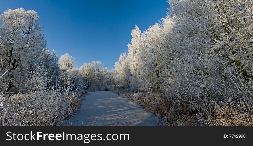 Romantic winter landscape in panorama. Romantic winter landscape in panorama