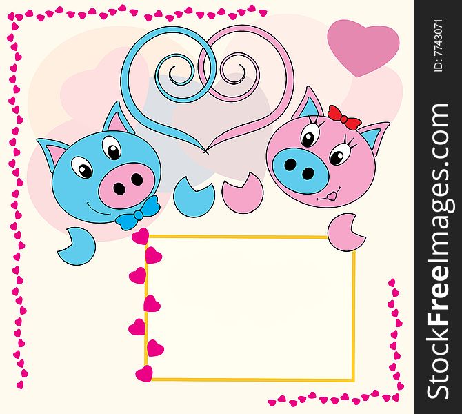 Collection of falling in love animals over cute background with hearts. Collection of falling in love animals over cute background with hearts